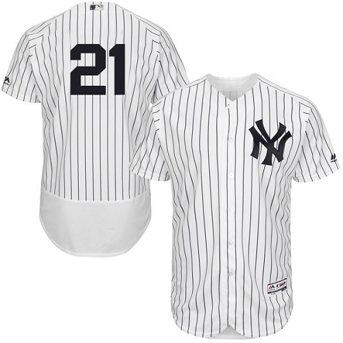 Yankees #21 Paul O'Neill White Strip Flexbase Authentic Collection Stitched MLB Jersey - Click Image to Close